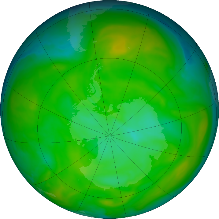 Antarctic ozone map for 08 December 2019